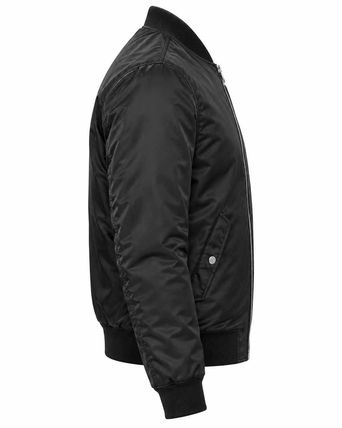 Black Nylon Bomber Jacket for Mens Right Sleeve View