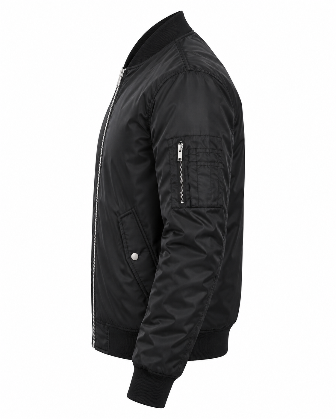 Black Nylon Bomber Jacket for Mens Left Sleeve View