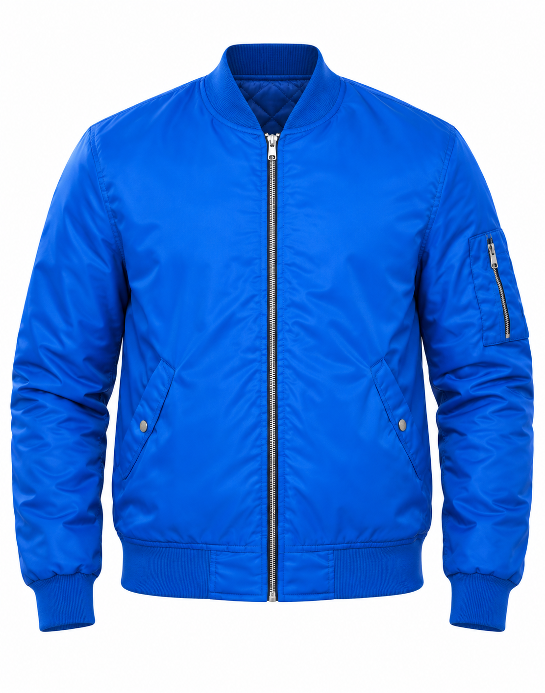 Nylon Bomber Jacket in Royal Blue Front View