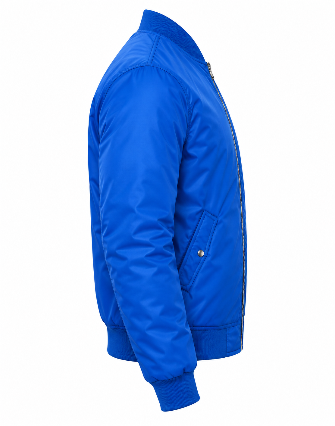 Nylon Bomber Jacket in Royal Blue Right Sleeve View