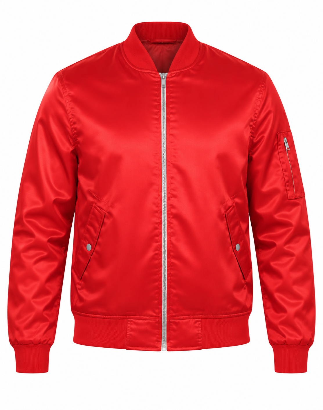 Red Satin Bomber Jacket Front View