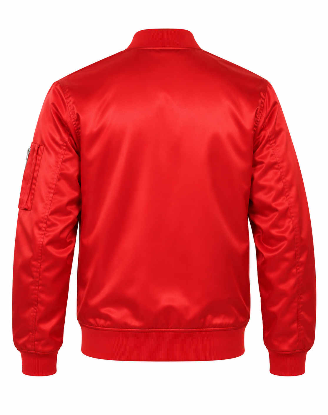 Red Satin Bomber Jacket Back View