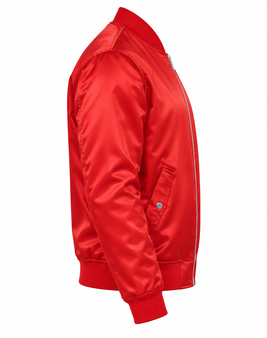 Red Satin Bomber Jacket Right Sleeve View