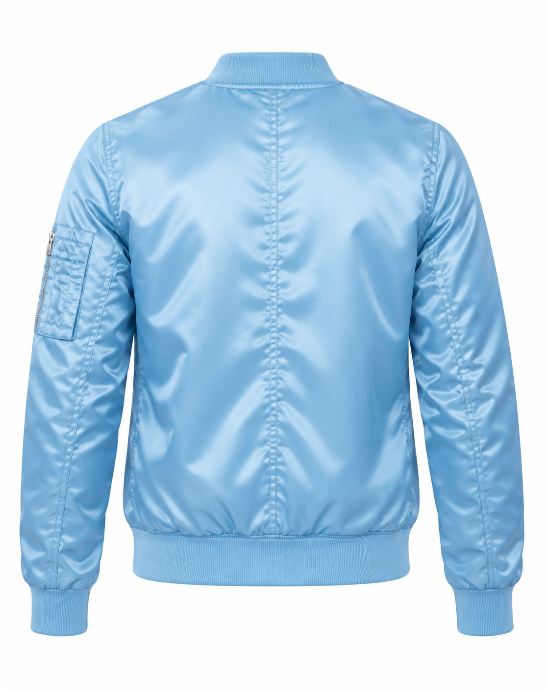 Sky Blue Satin Bomber Jacket Women Back View