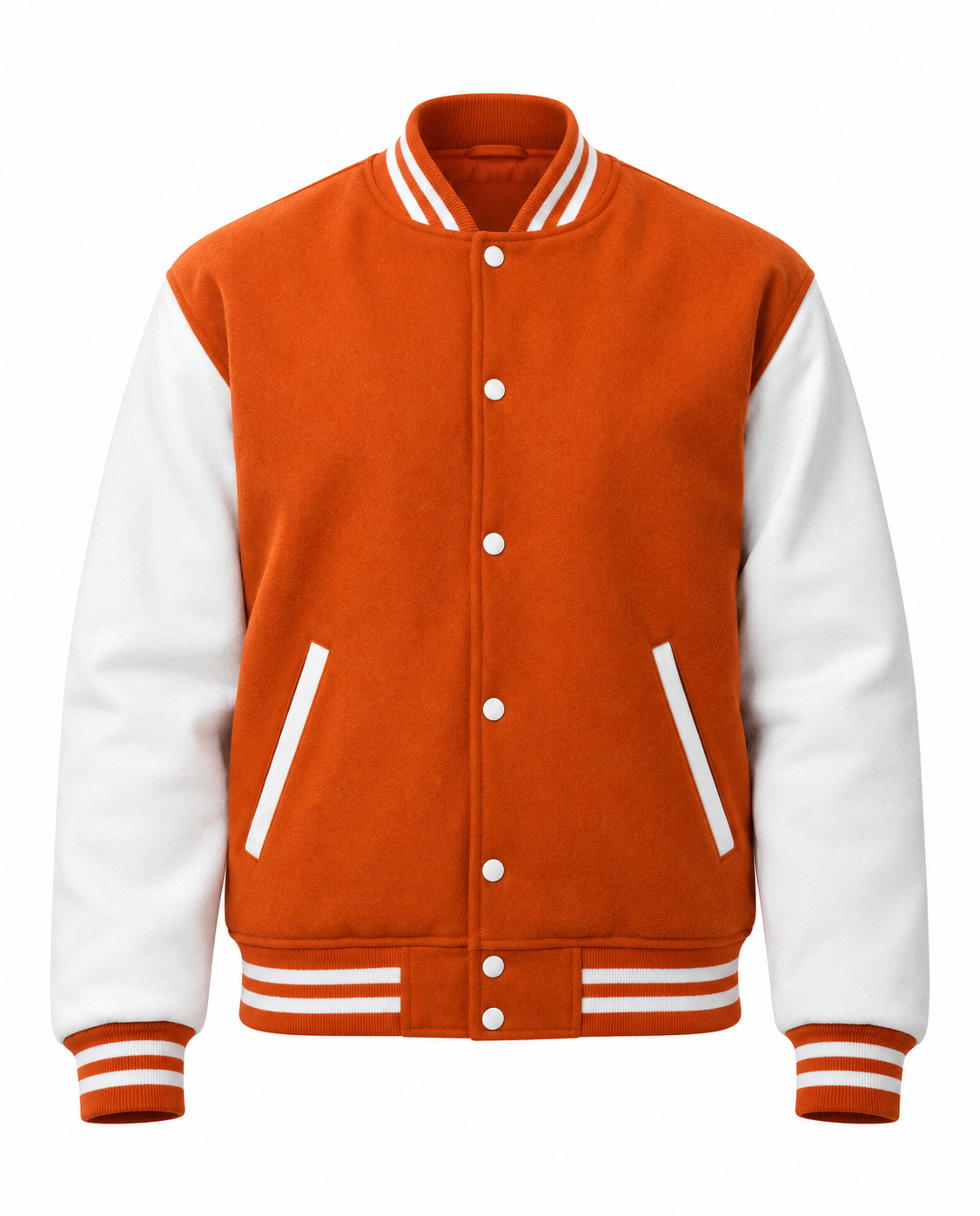 Orange & White Wool Varsity Jacket Front View