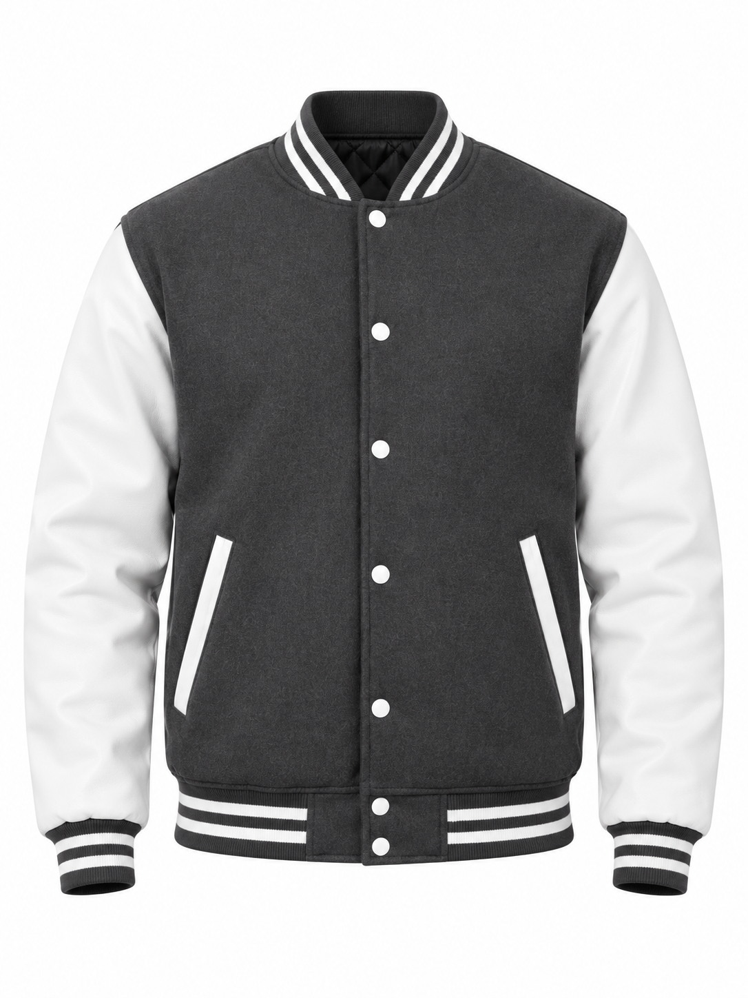 Heather Gray Wool Vinyl Sleeves Jacket Front View