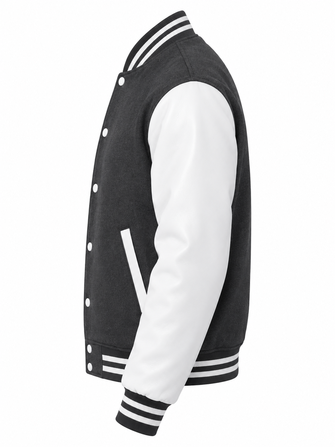 Heather Gray Wool Vinyl Sleeves Jacket Left Sleeve View