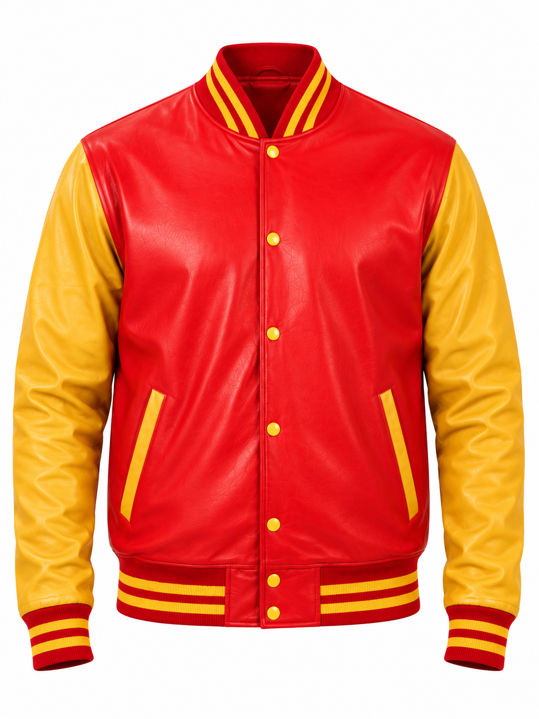 Premium Nappa Leather Letterman Jacket Red & Gold Front View