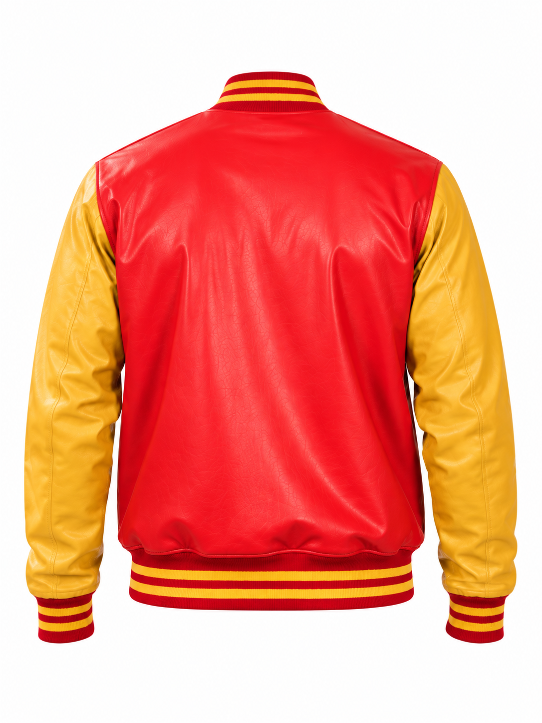 Premium Nappa Leather Letterman Jacket Red & Gold Back View