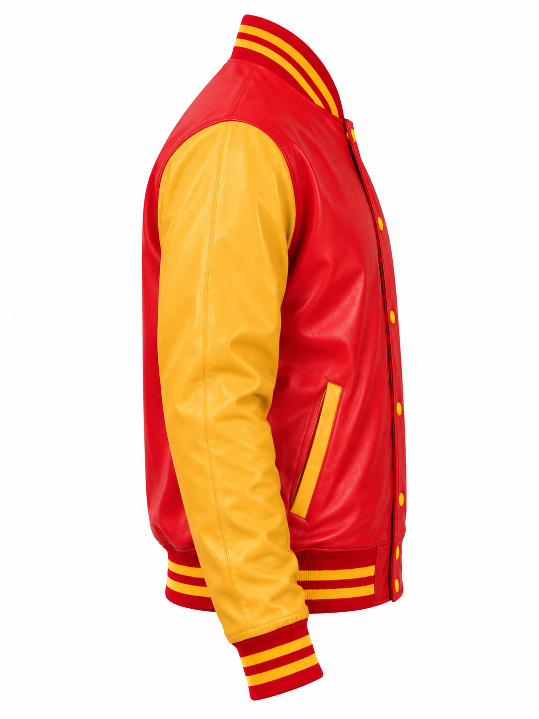 Premium Nappa Leather Letterman Jacket Red & Gold Right Sleeve View