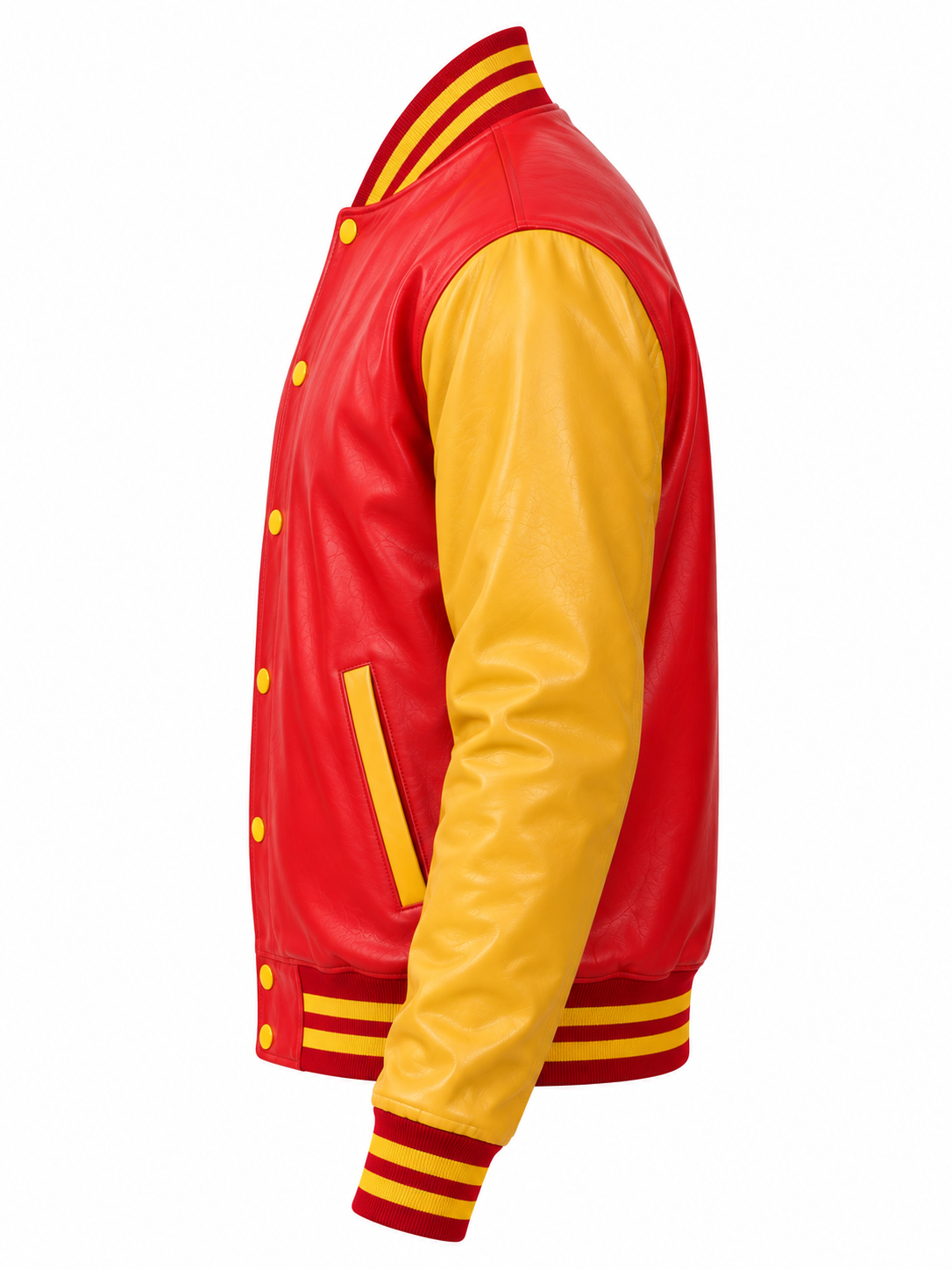 Premium Nappa Leather Letterman Jacket Red & Gold Left Sleeve View