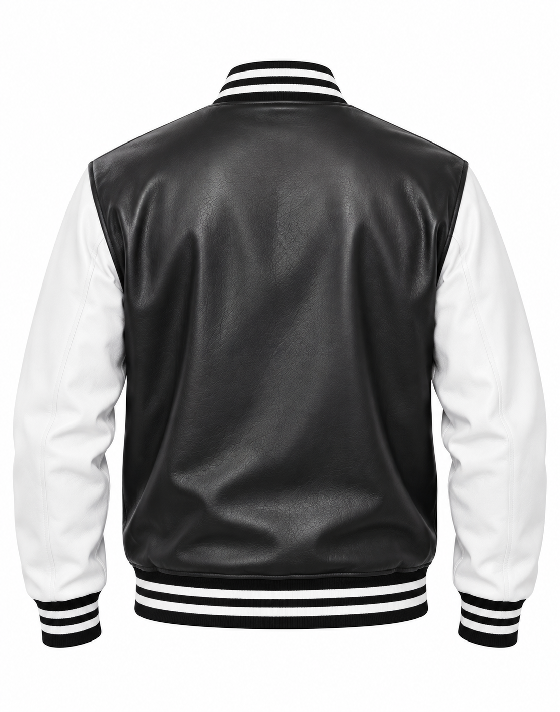 Designer Sheepskin Leather Letterman Jacket Black & White Back View
