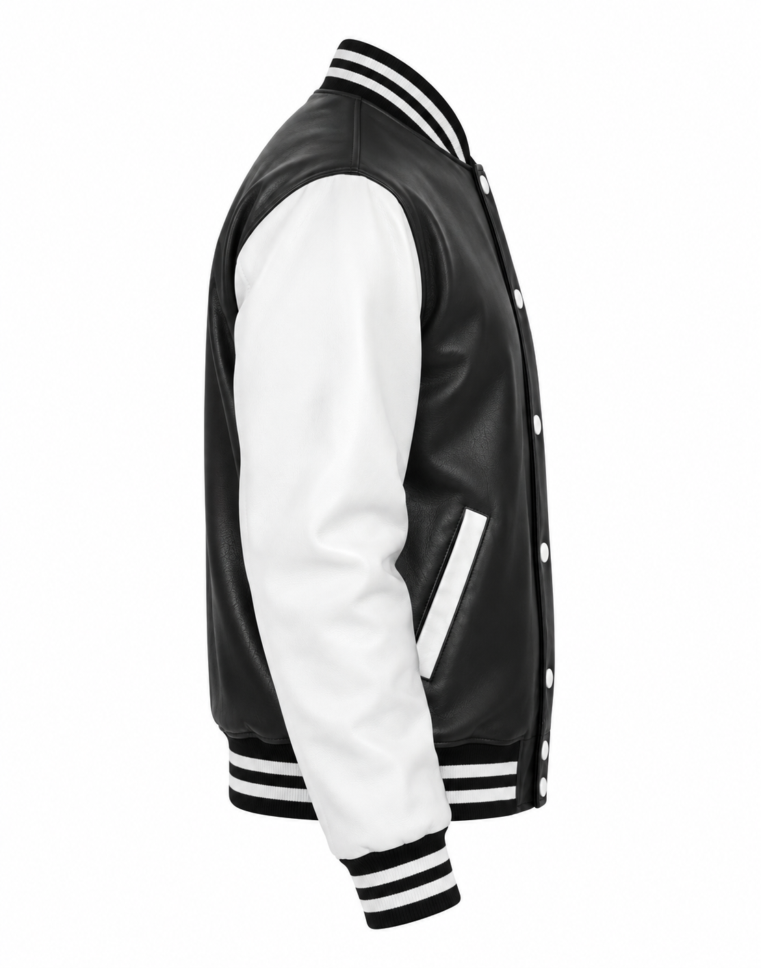 Designer Sheepskin Leather Letterman Jacket Black & White Right Sleeve View