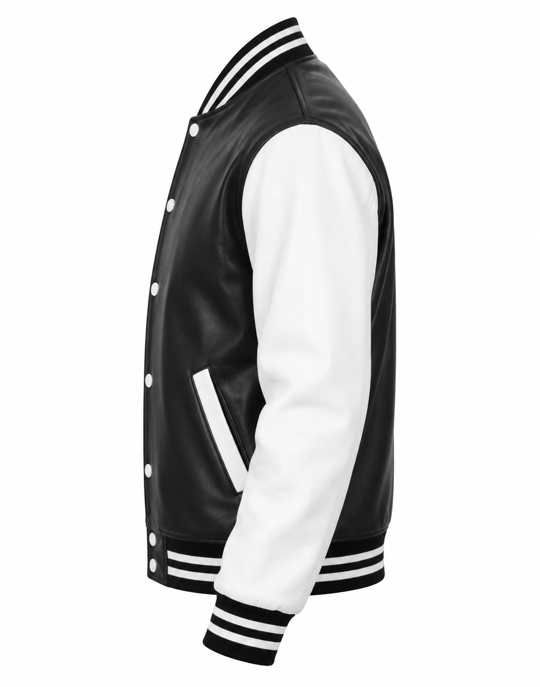 Designer Sheepskin Leather Letterman Jacket Black & White Left Sleeve View