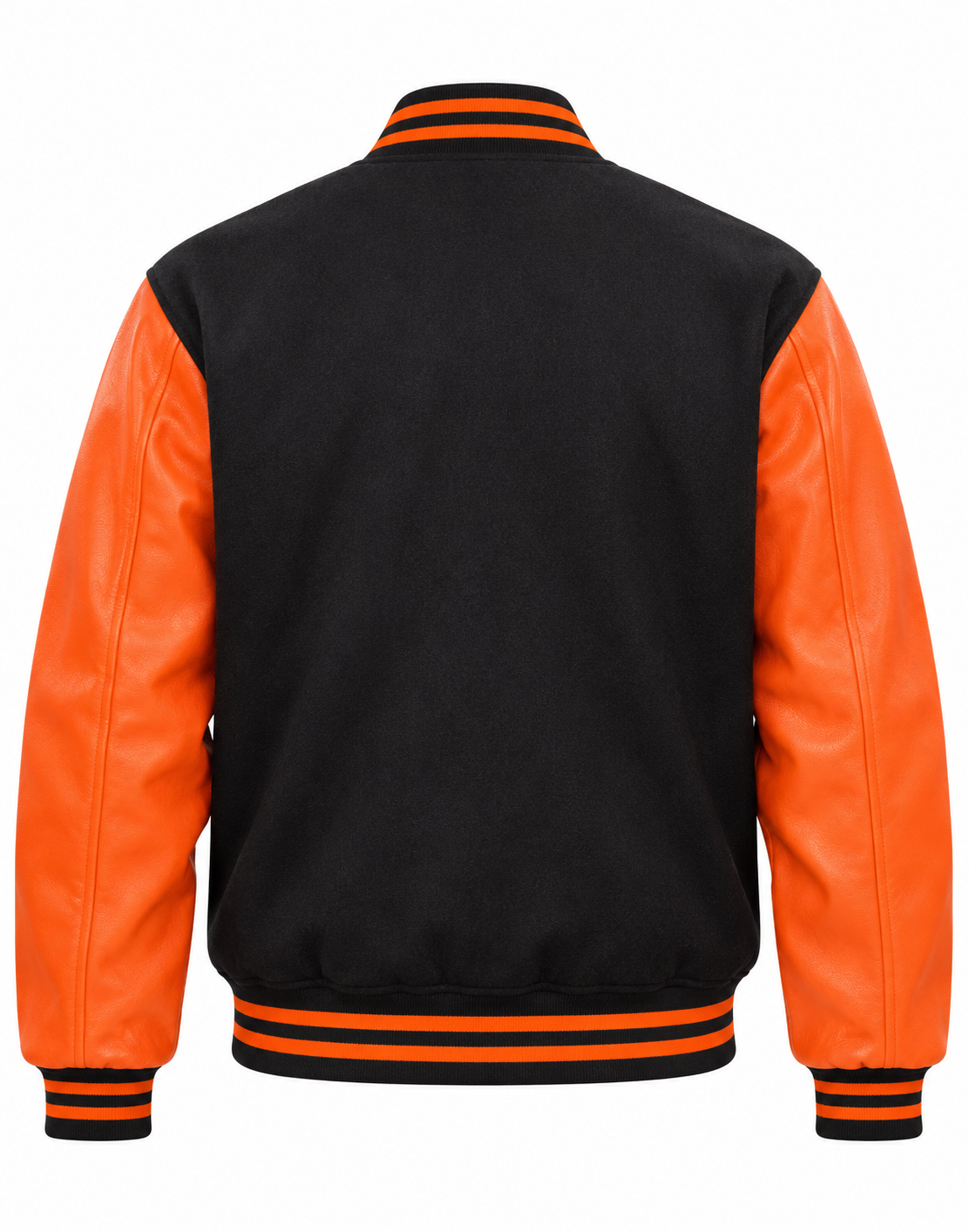 Black Wool and Pink Leather Sleeves Letterman Jacket Back View