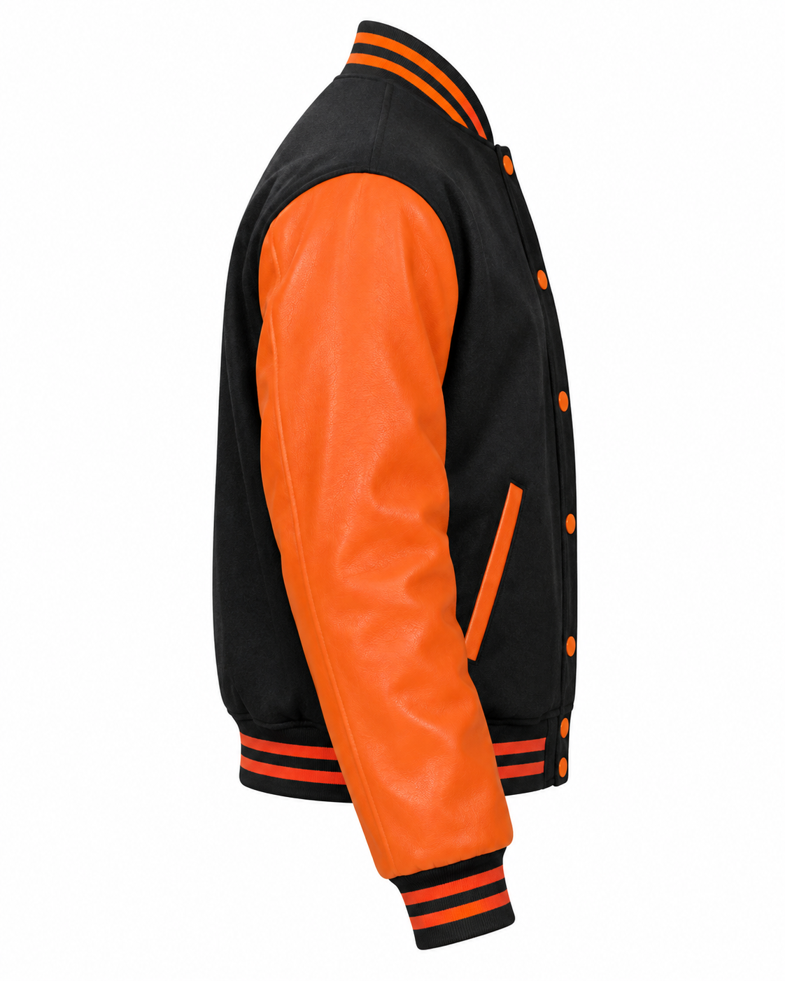 Black Wool and Pink Leather Sleeves Letterman Jacket Right Sleeve View