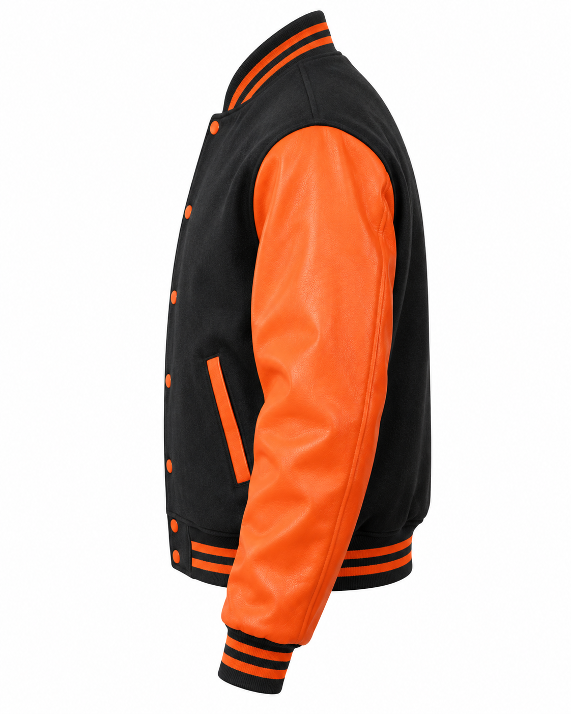 Black Wool and Pink Leather Sleeves Letterman Jacket Left Sleeve View