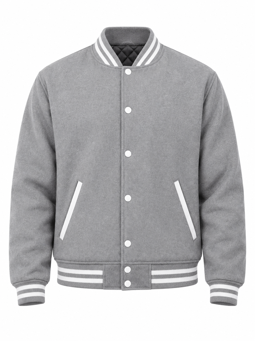 Grey Wool Varsity Jacket Front View