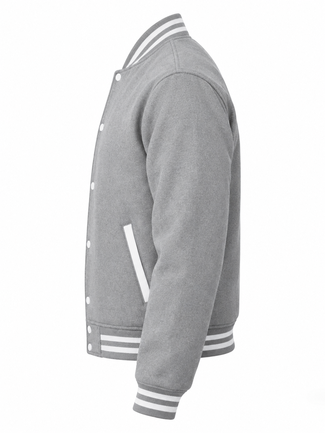 Grey Wool Varsity Jacket Left Sleeve View