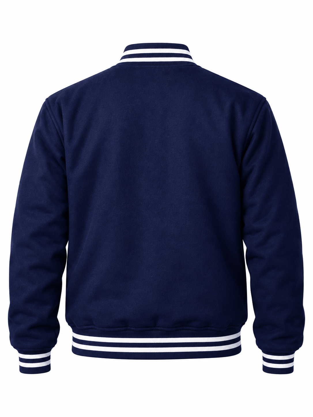 Navy Blue Wool Letterman Jacket Back View