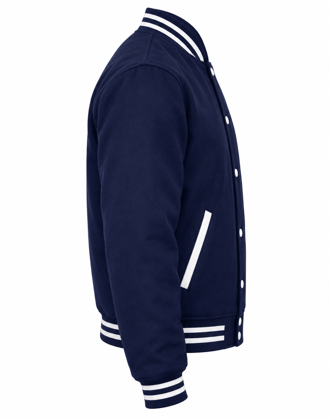 Navy Blue Wool Letterman Jacket Right Sleeve View