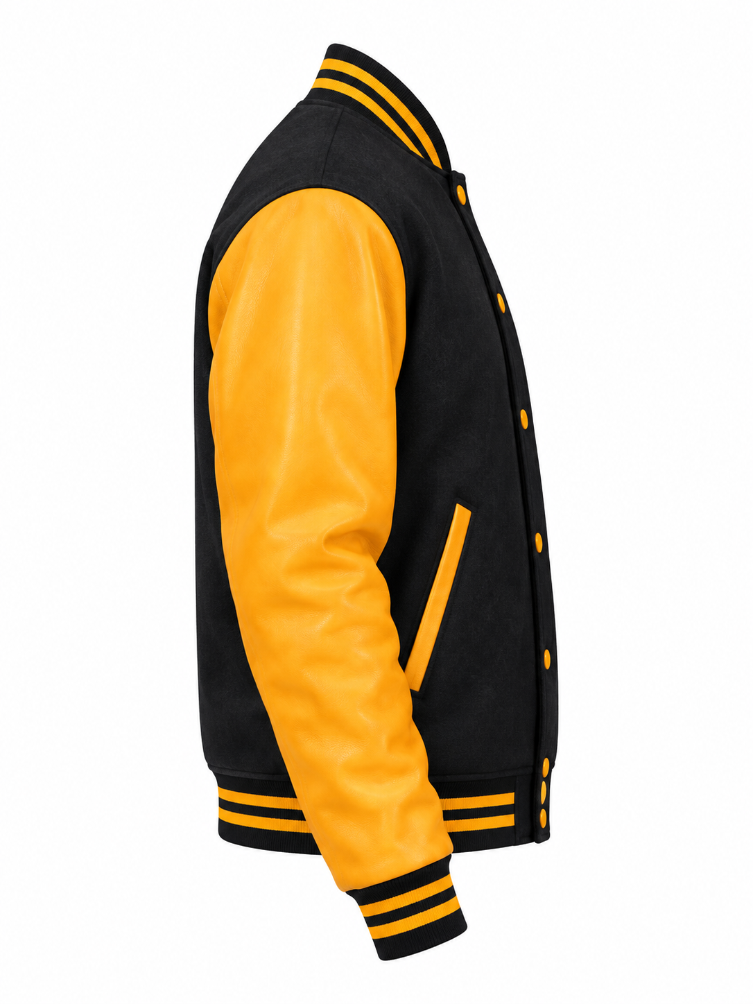 Black Wool and Gold Leather Sleeves Letterman Jacket Right Sleeve View