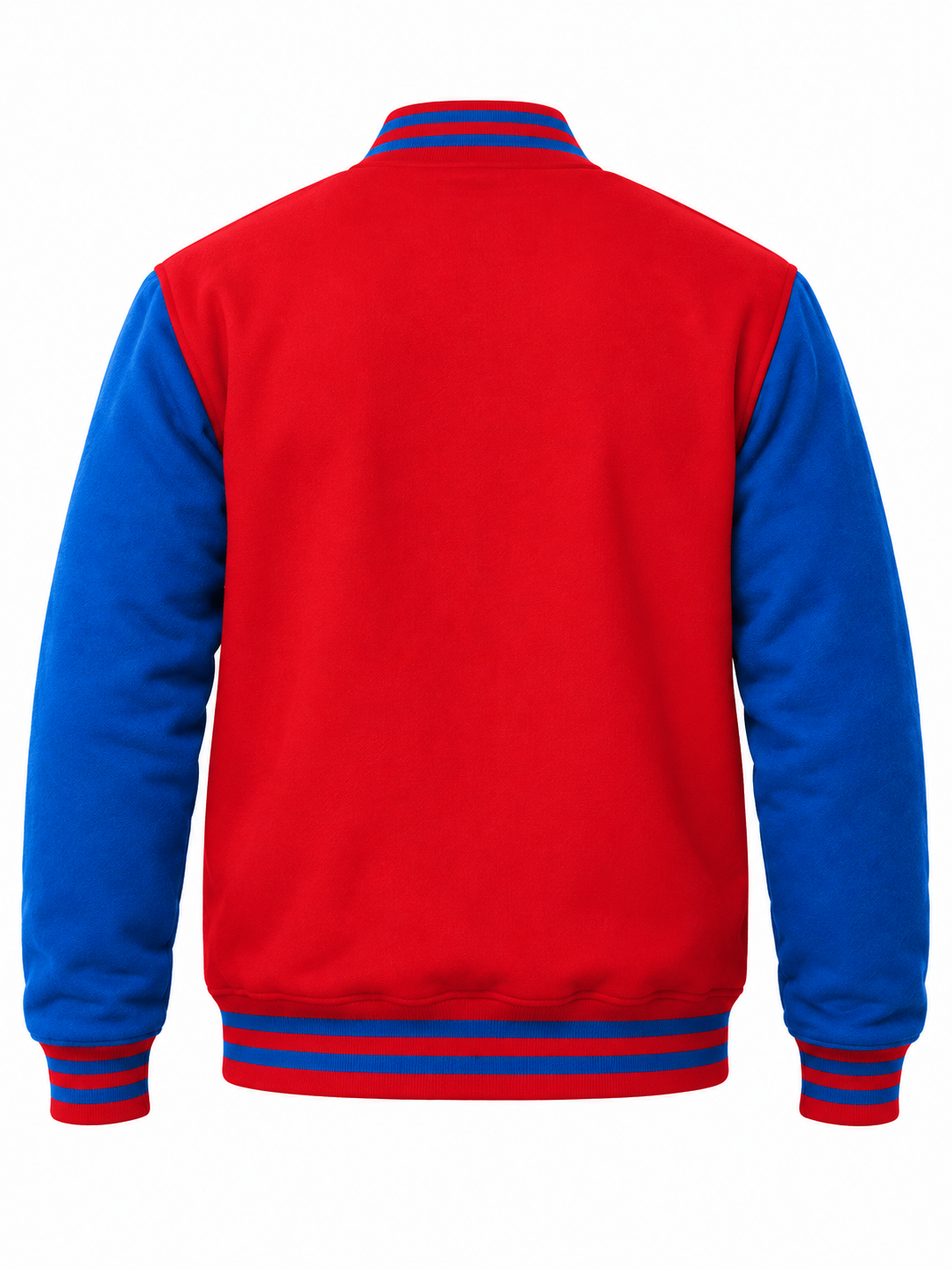 Red and Royal Blue Wool Varsity Jacket Back View