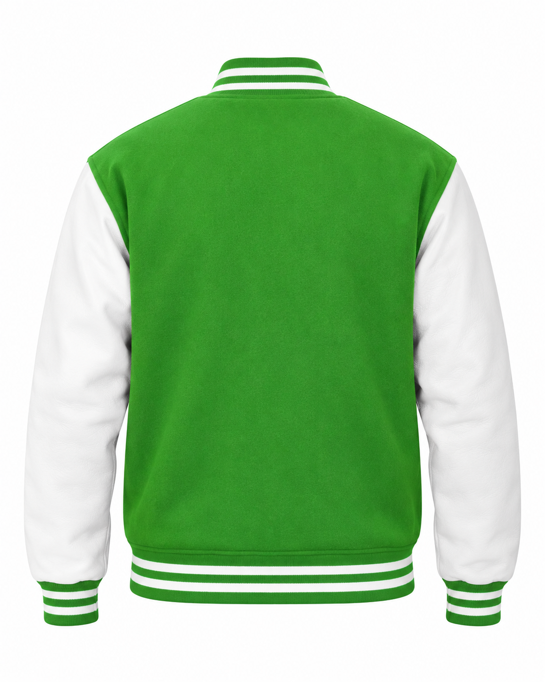 Kelly Green Wool and White Leather Sleeves Varsity Jacket Back View