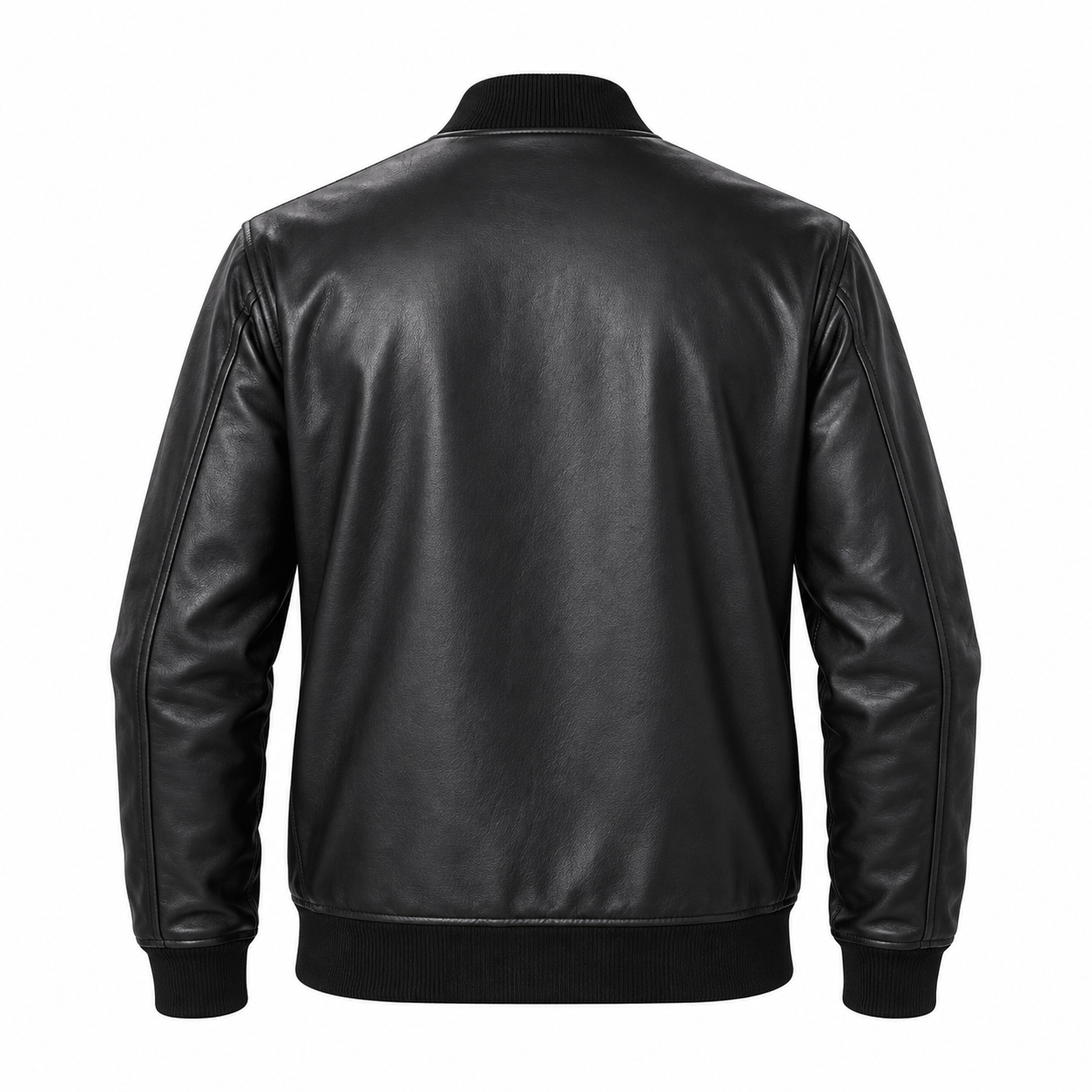 Luxurious All-Black Nappa Leather Letterman Jacket Back View