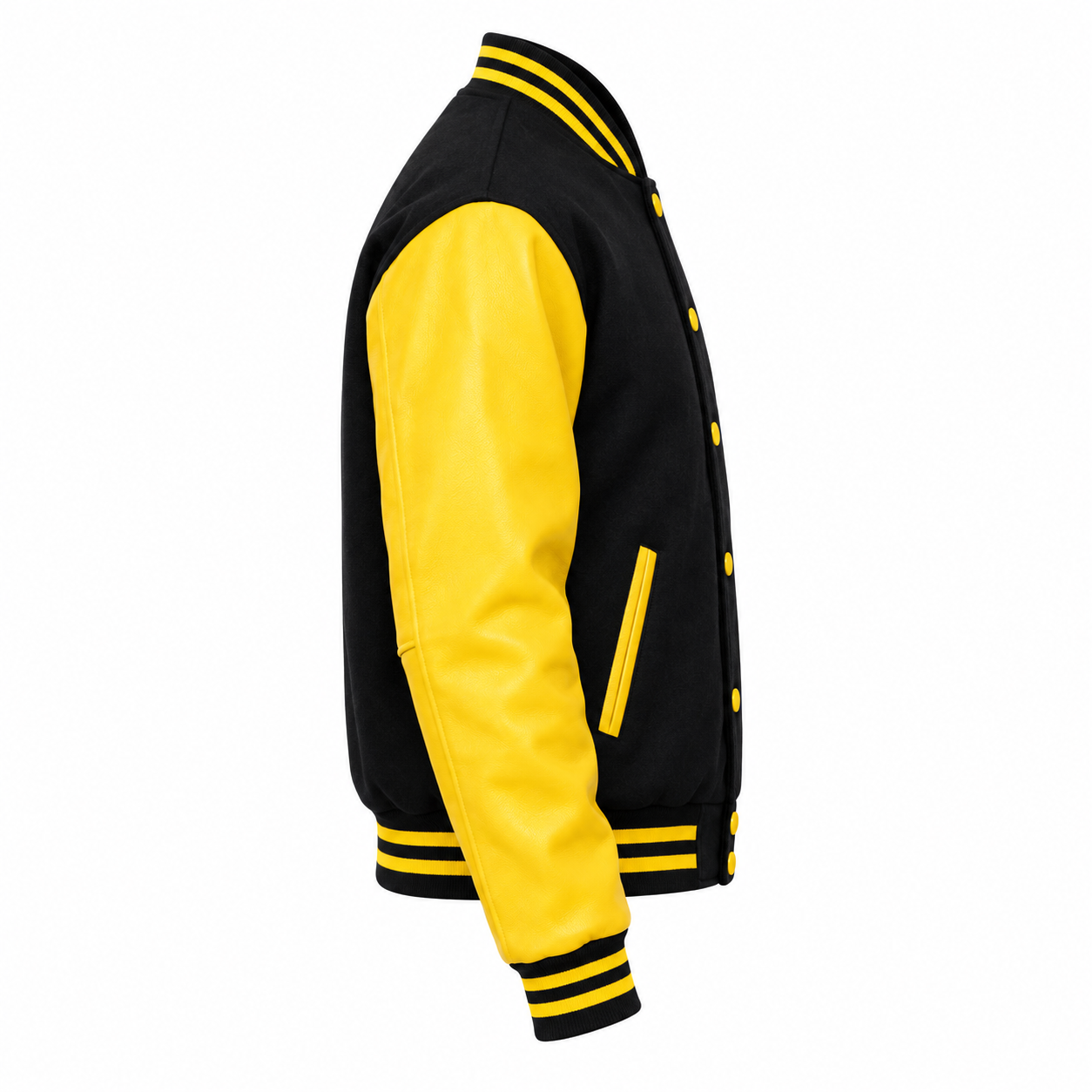 Black Wool and Yellow Leather Sleeves Letterman Jacket Right Sleeve View