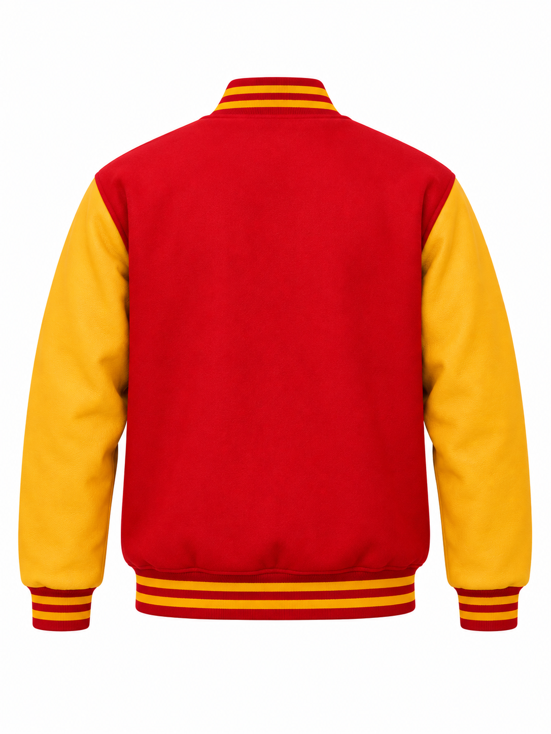 Red Wool and Gold Leather Sleeves Letterman Jacket Back View
