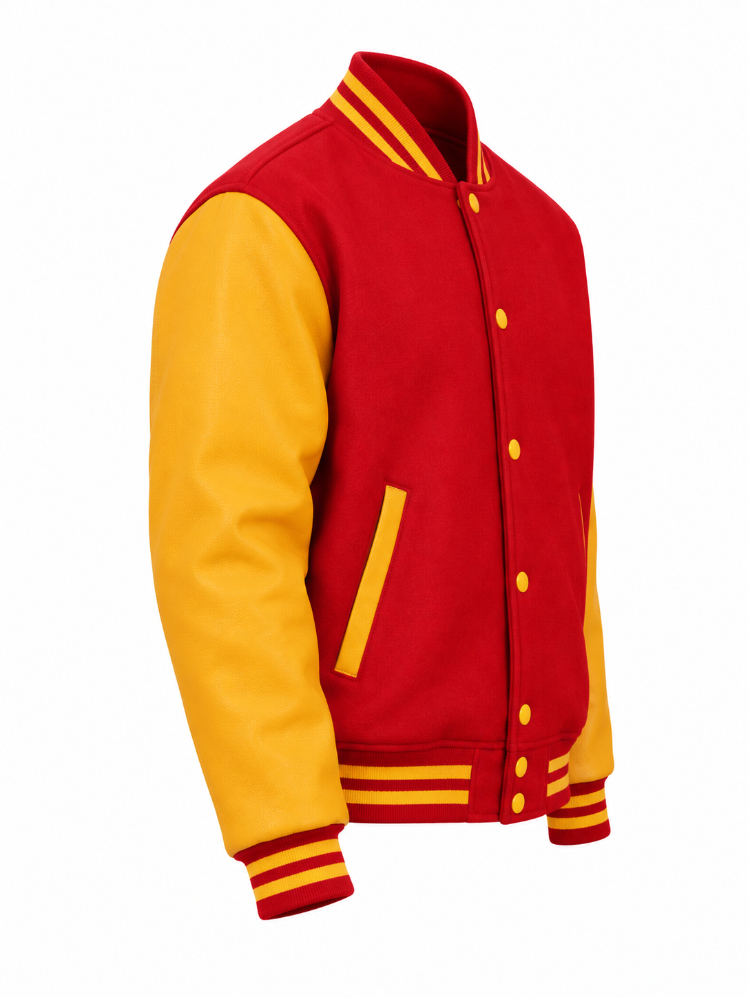 Red Wool and Gold Leather Sleeves Letterman Jacket Right Sleeve View