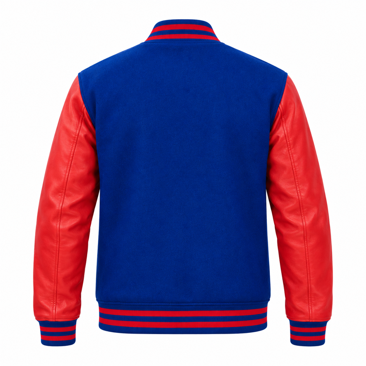Royal Blue Wool and Red Leather Sleeves Letterman Jacket Back View