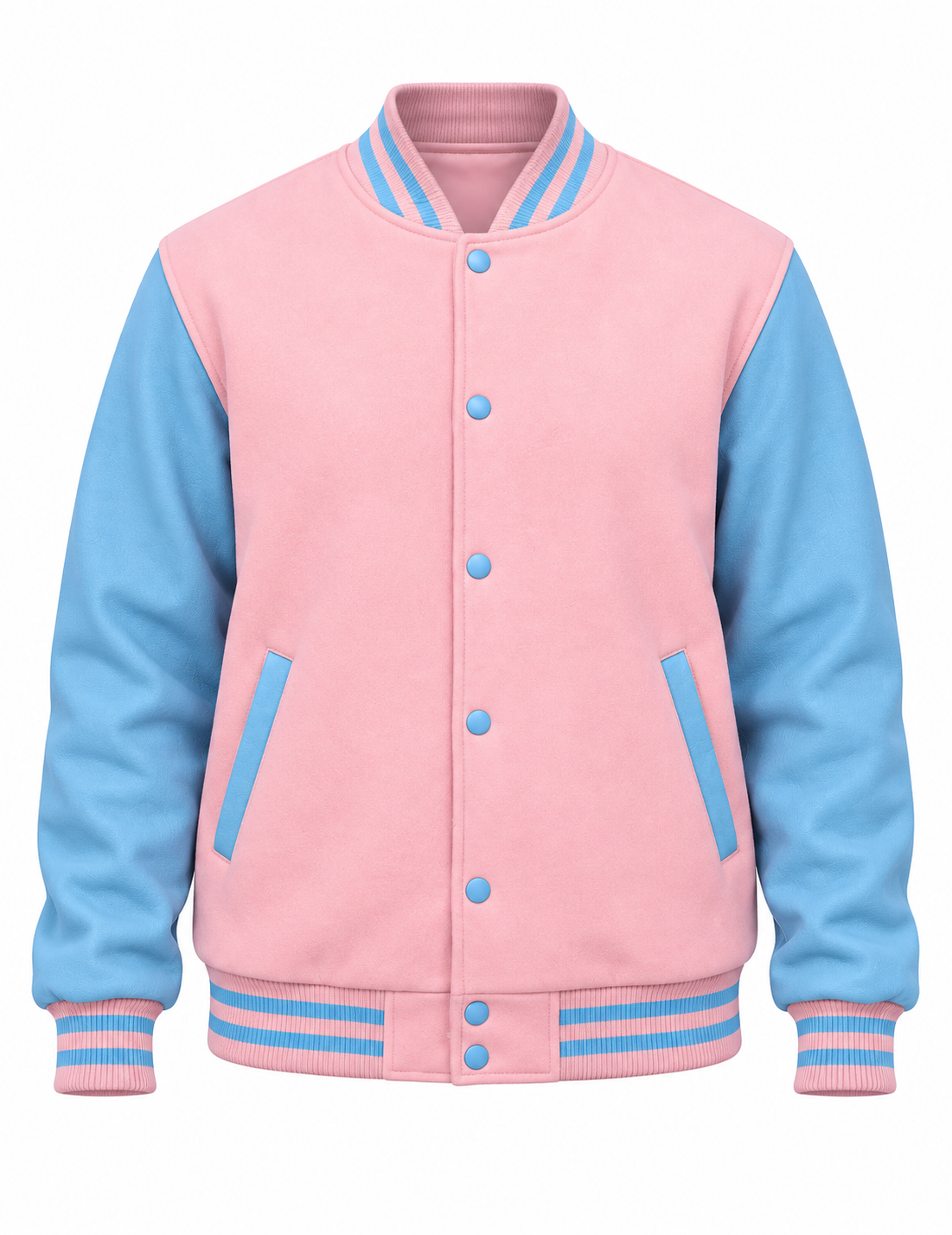 Baby Pink & Sky Blue Wool Varsity Jacket Front View