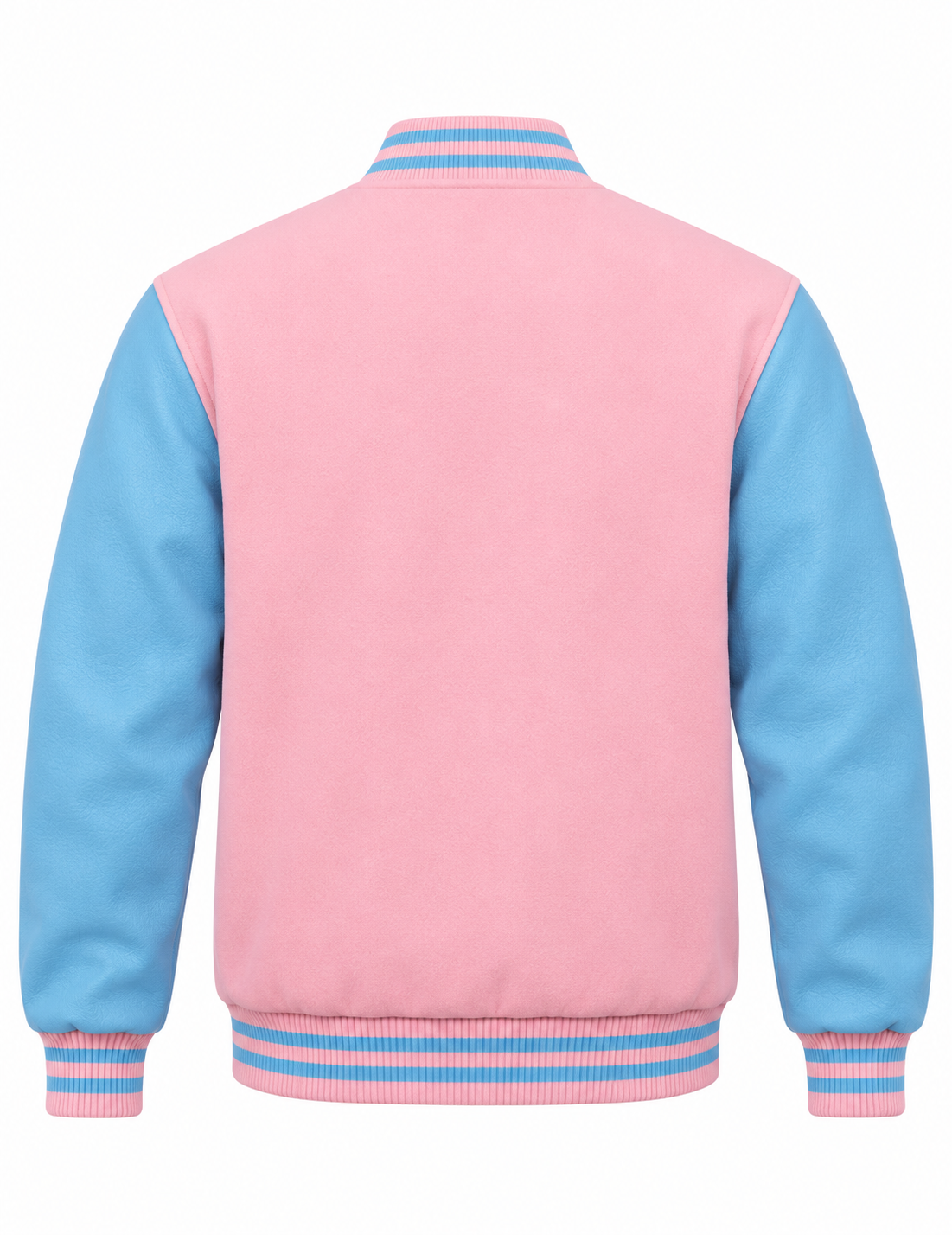 Baby Pink & Sky Blue Wool Varsity Jacket Back View