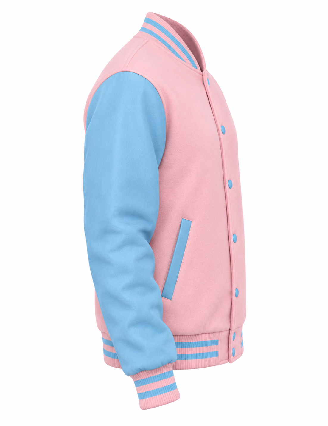 Baby Pink & Sky Blue Wool Varsity Jacket Right Sleeve View