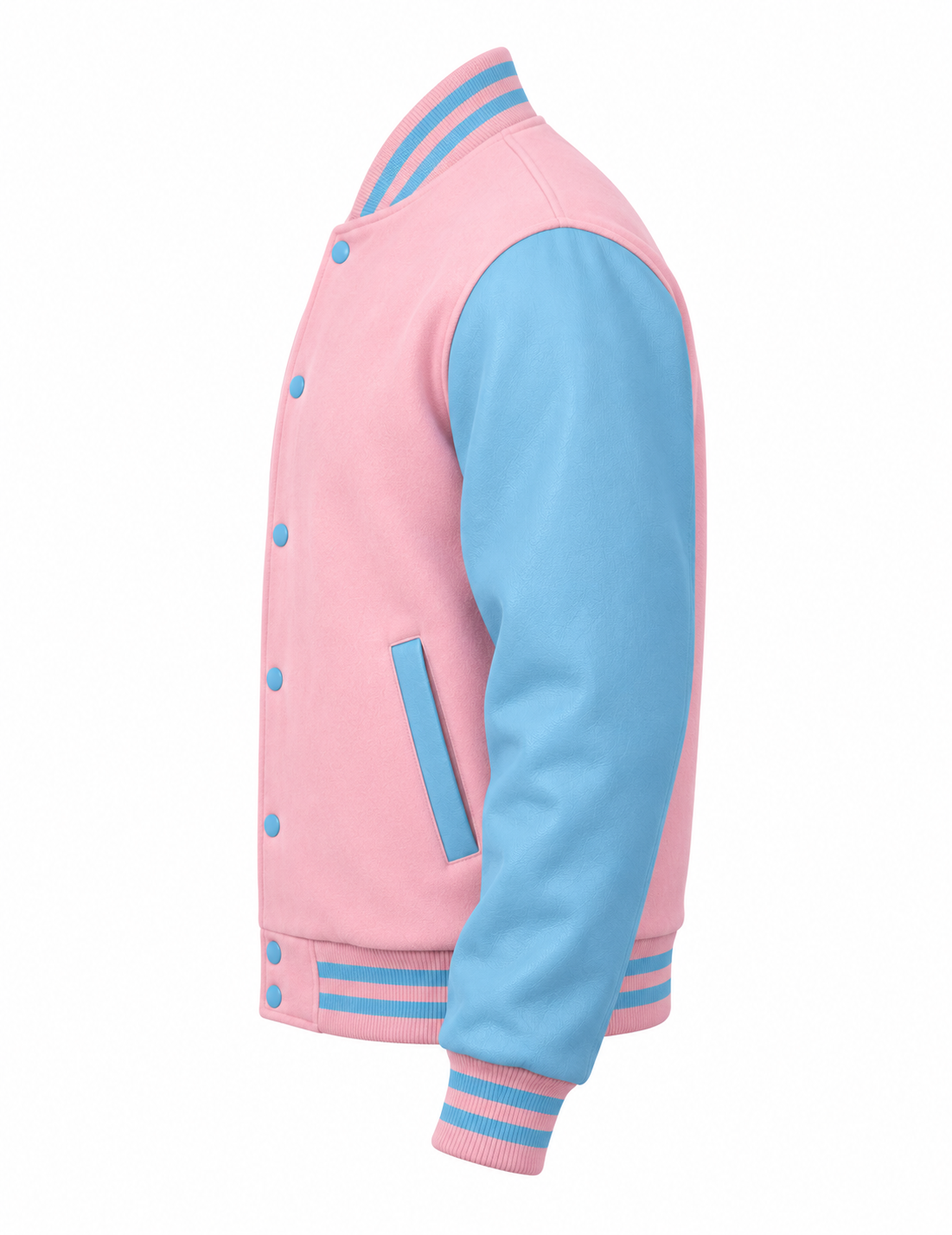 Baby Pink & Sky Blue Wool Varsity Jacket Left Sleeve View