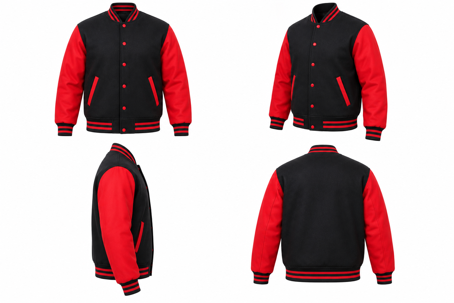 Black and Red Wool Varsity Jacket Front View