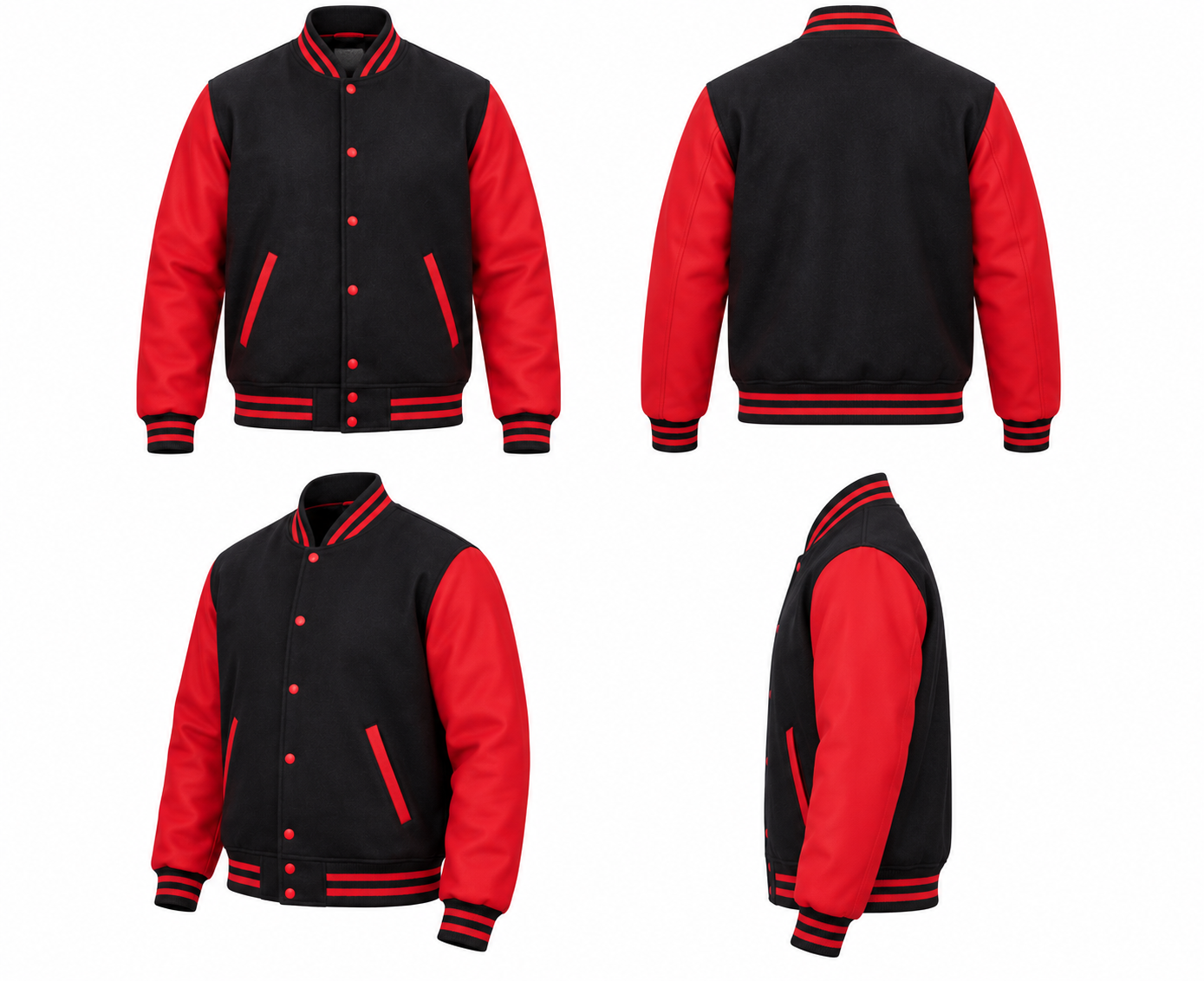 Black and Red Wool Varsity Jacket Back View