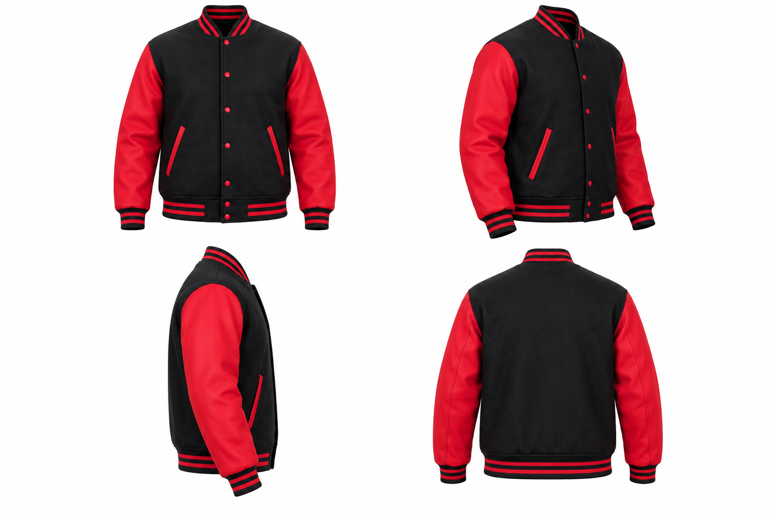Black and Red Wool Varsity Jacket Right Sleeve View