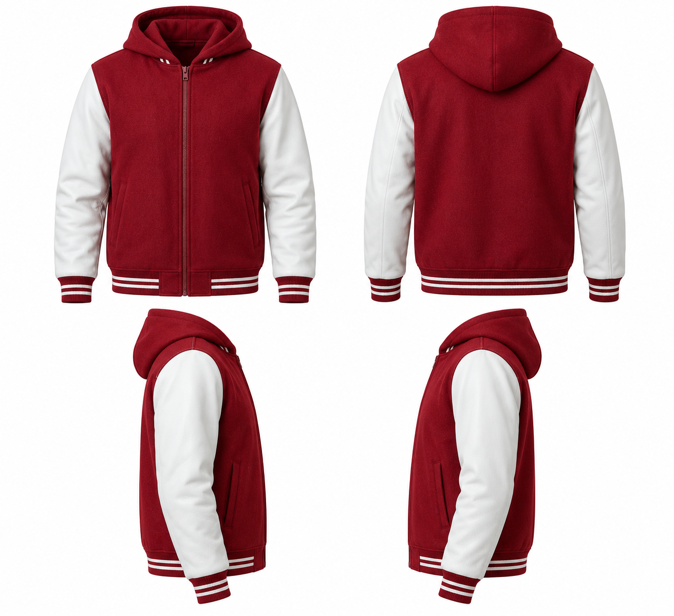 Wool And Leather Hoodie Front View