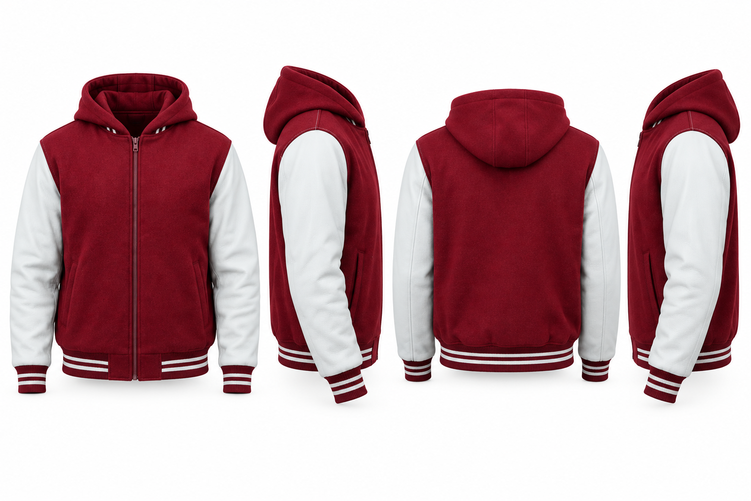 Wool And Leather Hoodie Right Sleeve View