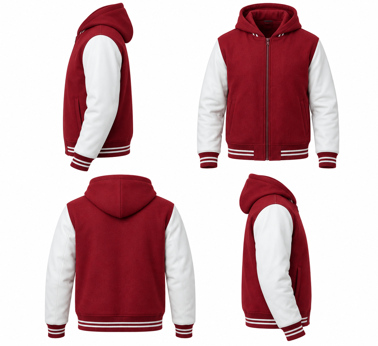 Wool And Leather Hoodie Left Sleeve View