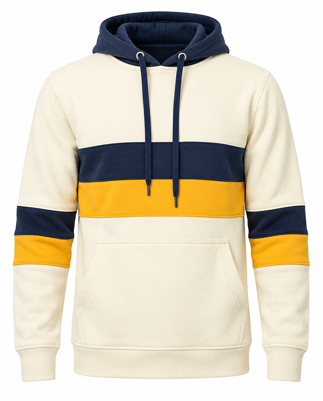 Fleece Leavers Hoodie Cream Navy Athletic Gold Front View