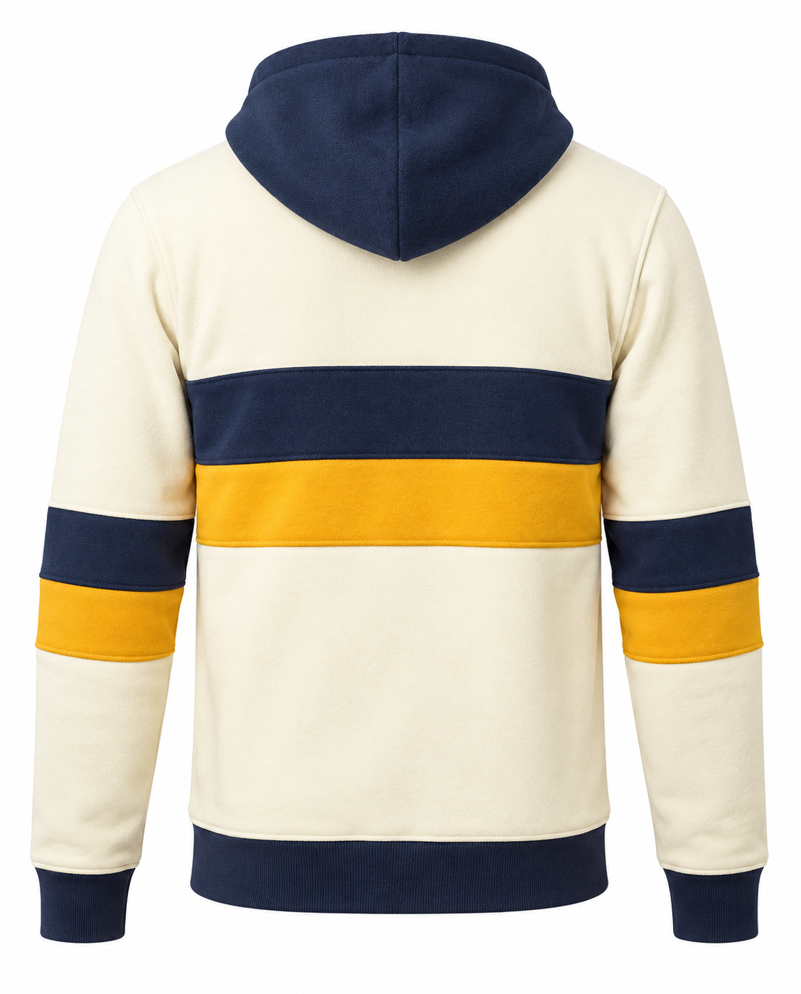 Fleece Leavers Hoodie Cream Navy Athletic Gold Back View