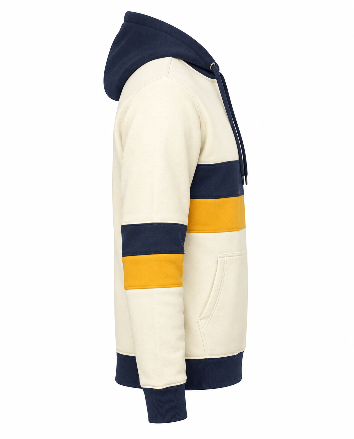 Fleece Leavers Hoodie Cream Navy Athletic Gold Right Sleeve View