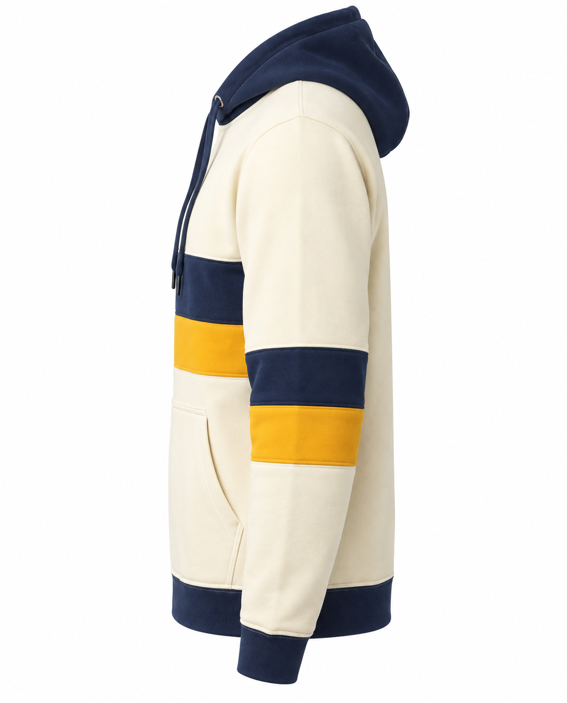 Fleece Leavers Hoodie Cream Navy Athletic Gold Left Sleeve View