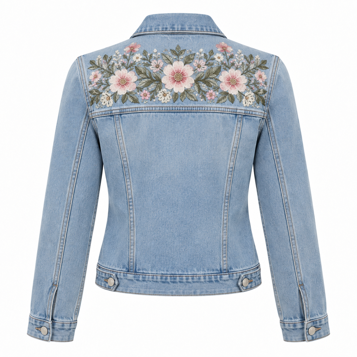 Floral Embroidered Denim Jacket - back view