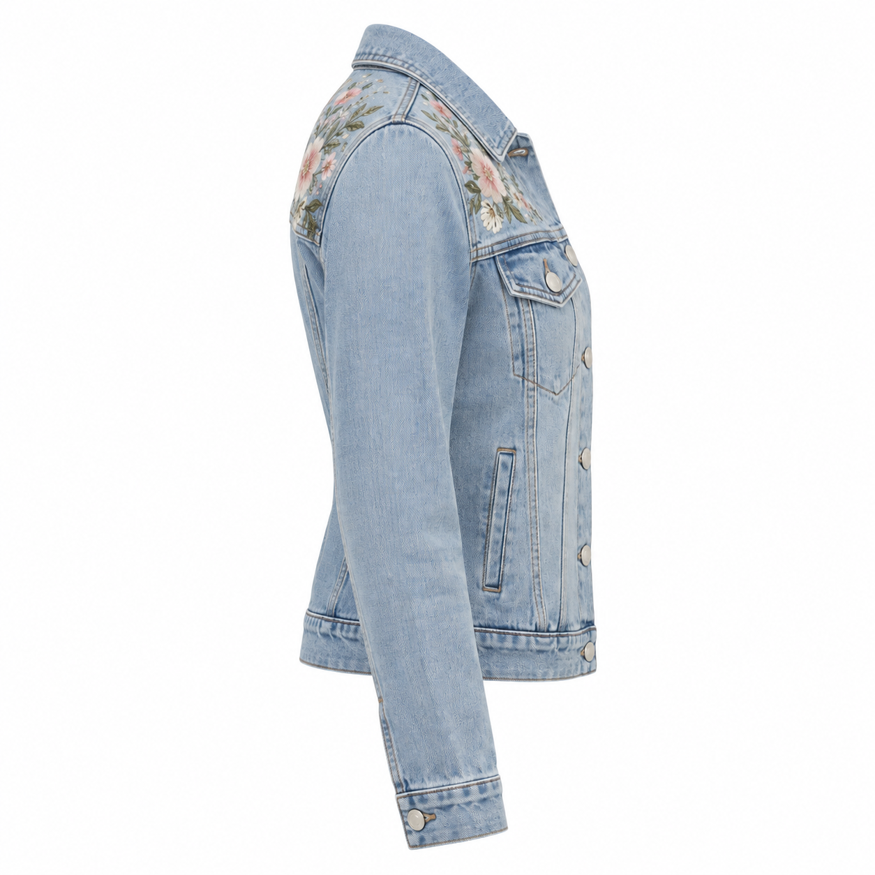 Floral Embroidered Denim Jacket - right side view