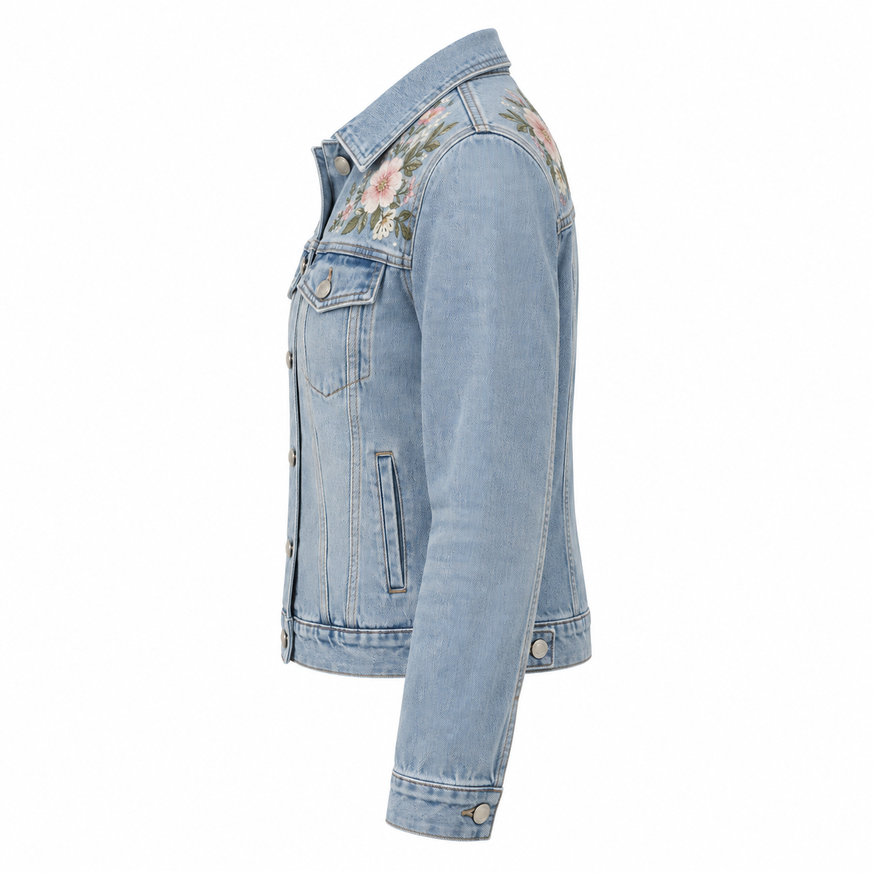 Floral Embroidered Denim Jacket - left side view